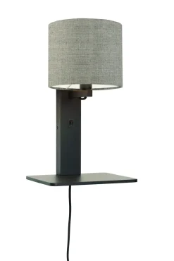 Wandlamp Andes Zwart, Bamboe en Eco linnen, Met plank