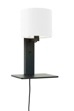 Wandlamp Andes Zwart, Bamboe en Eco linnen, Met plank