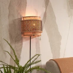 Wandlamp Bhutan Bamboe, kleur Naturel/Zwart