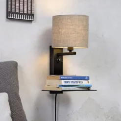 Wandlamp Florence Met plank en USB, kleur Zwart