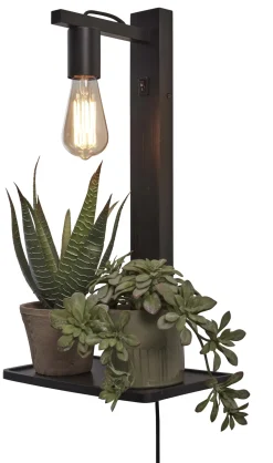 Wandlamp Flores Met plankje, Bamboe