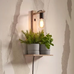 Wandlamp Flores Met plankje, Bamboe