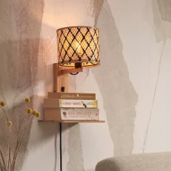 Wandlamp Java Met plankje, Bamboe