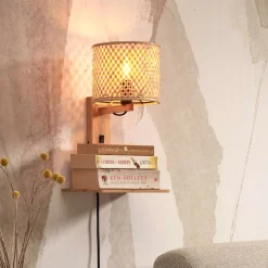 Wandlamp Java Met plankje, Bamboe