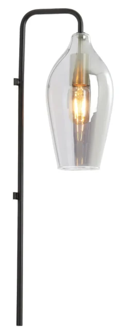 Wandlamp Lukaro Glas, kleur Smoke/Mat Zwart
