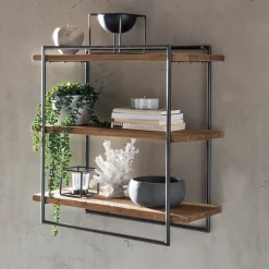 Wandrek Terence Teakhout en metaal, 60 x 60cm