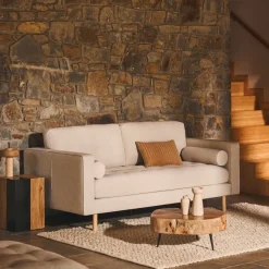 2-zits Bank Debra Naturel poot, Chenille, kleur Beige