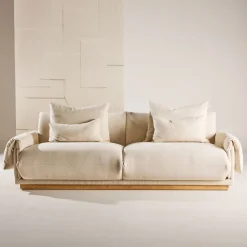 3-zits Bank Lisa Linnenlook, 237cm, kleur Beige