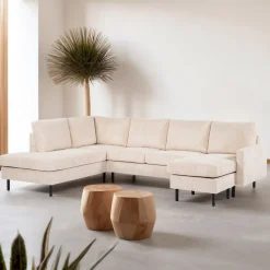 3-zits Hoekbank Deshanda Rib, kleur Beige