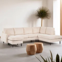 3-zits Hoekbank Deshanda Rib, kleur Beige