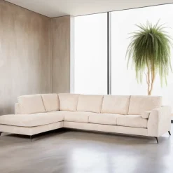 3-zits Hoekbank Joetta Links, Rib, kleur Beige