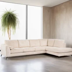 3-zits Hoekbank Joetta Rechts, Rib, kleur Beige