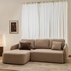 3-zits Lounge Slaapbank Laira Links, Chenille, kleur Beige