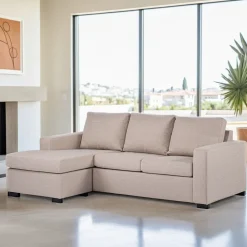 3-zits Loungebank Mael Links/Rechts, Linnenlook, kleur Beige