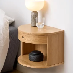Zwevend Halfrond Nachtkastje Seula Eikenfineer, Met 1 lade