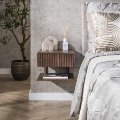 Zwevend Nachtkastje Alania Met 1 lade en legplank, Acaciahout