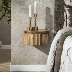 Zwevend Rond Nachtkastje Sharmila XS, Mangohout, Met 1 lade